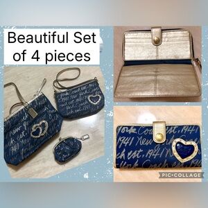 Coach 4 piece heart set Poppy Denim Blue and Gold Women's Bag Set